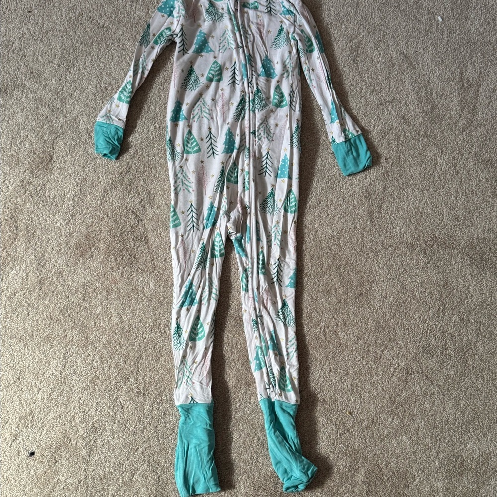 Posh Peanut Forest Print Onesie with Green and Gold Accents